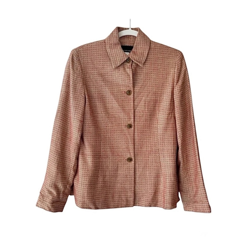 Jones New York Women 6 Coral Textured Linen Blend 4 Button Blazer Jacket
